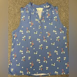 LOFT Blue Floral Sleeveless Blouse